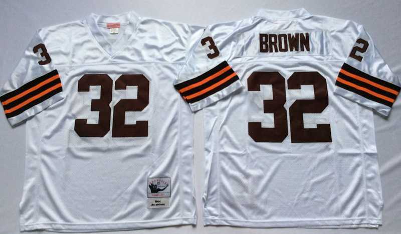 Mens Cleveland Browns #32 Jim Brown White Throwback Stitched Football Jersey->cleveland browns->NFL Jersey