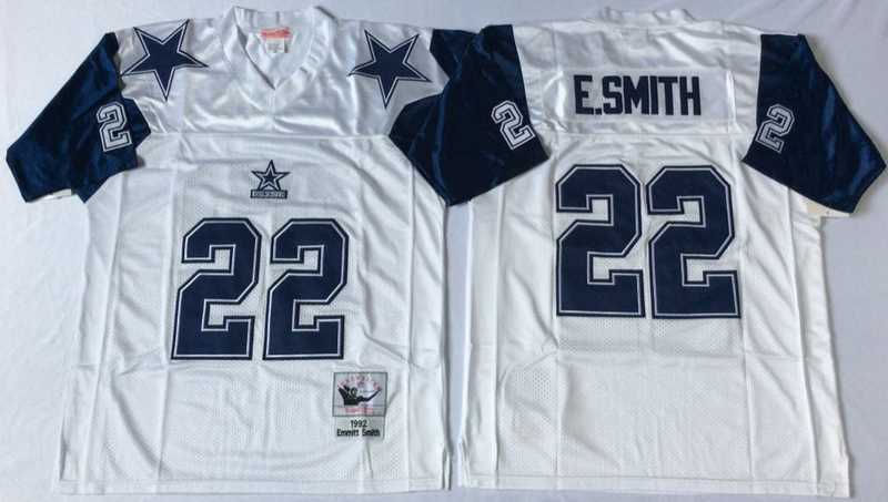 Mens Dallas Cowboys #22 Emmitt Smith White Throwback Stitched Football Jersey->dallas cowboys->NFL Jersey