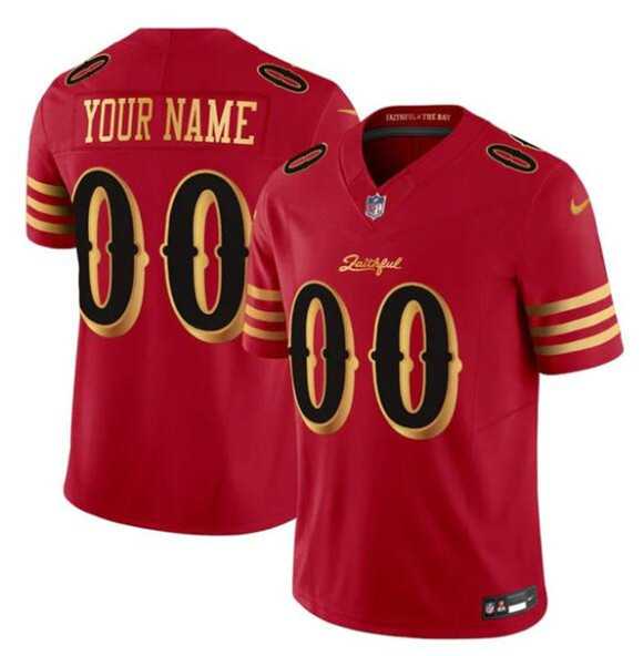 Mens San Francisco 49ers Active Player Custom Red Gold 2025 F.U.S.E. Rivalries Vapor Limited Stitched Jersey->customized nfl jersey->Custom Jersey