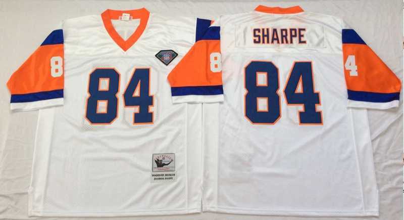 Men%27s Denver Broncos #84 Shannon Sharpe White Throwback Stitched Football Jersey->detroit lions->NFL Jersey