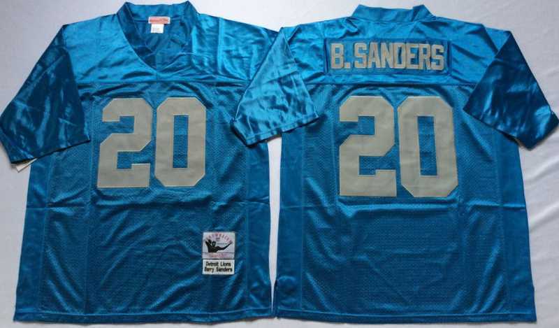 Mens Detroit Lions #20 Barry Sanders Blue Throwback Stitched Football Jersey1->detroit lions->NFL Jersey