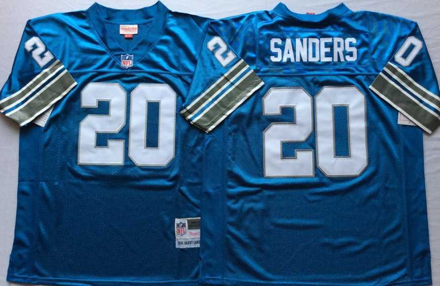 Mens Detroit Lions #20 Barry Sanders Blue Throwback Stitched Football Jersey->detroit lions->NFL Jersey