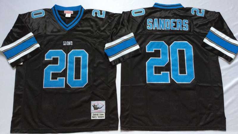 Mens Detroit Lions #20 Barry Sanders Black Throwback Stitched Football Jersey->detroit lions->NFL Jersey