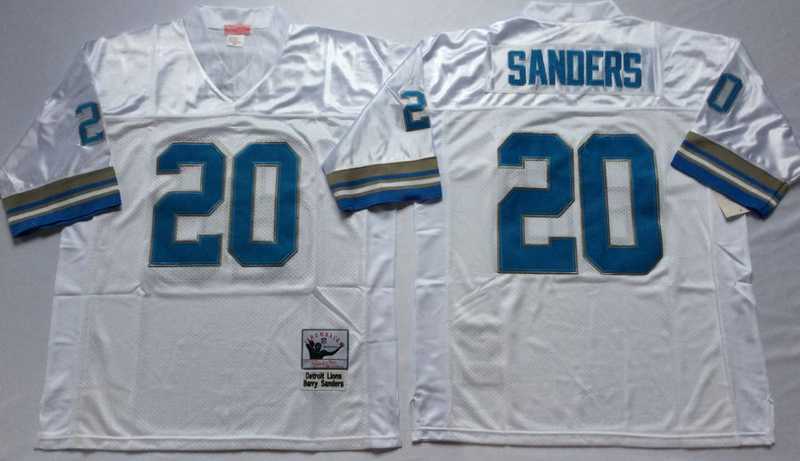 Mens Detroit Lions #20 Barry Sanders White Throwback Stitched Football Jersey->detroit lions->NFL Jersey