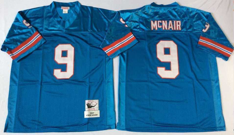 Men%27s Houston Oilers #9 Steve McNair Blue Throwback Stitched Football Jersey->tennessee titans->NFL Jersey