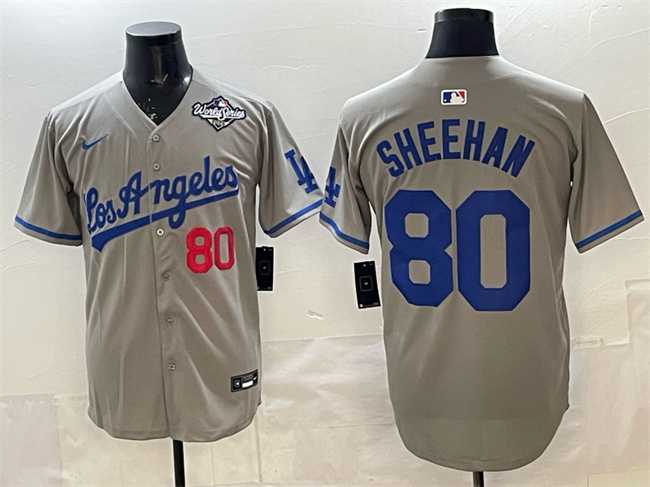 Men%27s Los Angeles Dodgers #80 Emmet Sheehan Grey 2025 World Series Patch Limited Stitched Jersey->toronto blue jays->MLB Jersey