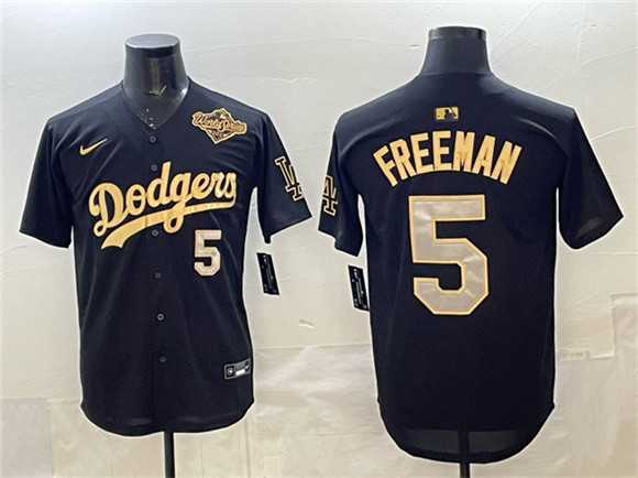 Men%27s Los Angeles Dodgers #5 Freddie Freeman Black Gold 2025 World Series Limited Stitched Jersey->customized mlb jersey->Custom Jersey