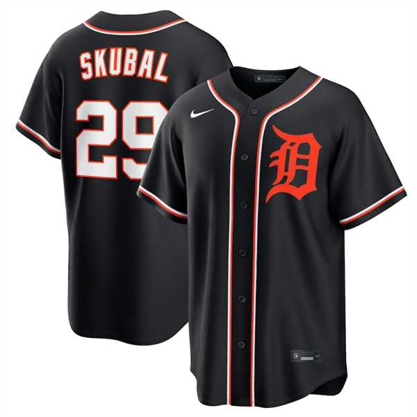 Mens Detroit Tigers #29 Tarik Skubal Black Out Stitched Jersey Dzhi->detroit tigers->MLB Jersey