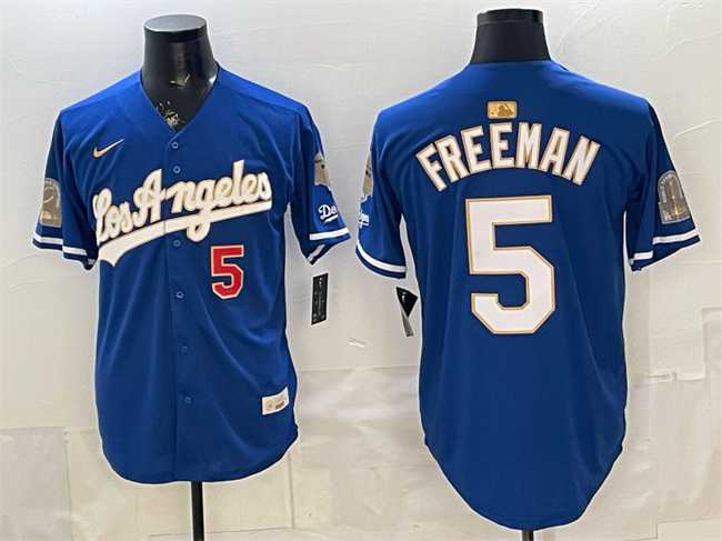 Men%27s Los Angeles Dodgers #5 Freddie Freeman Royal 2026 Gold Collection 9x & B2B Champs Patch Stitched Jersey Dzhi->kansas city royals->MLB Jersey