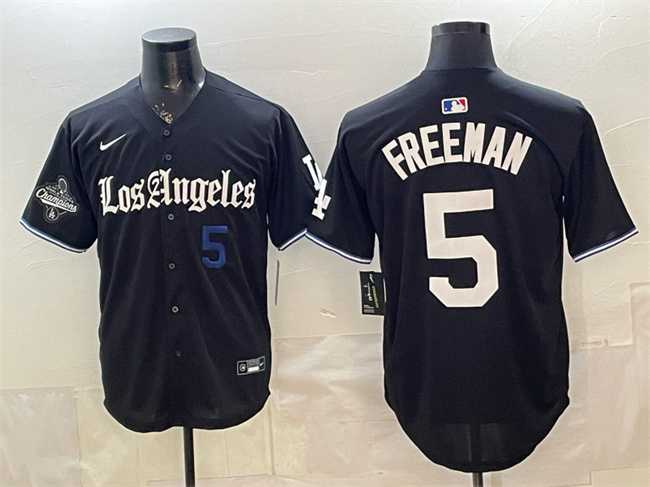 Men%27s Los Angeles Dodgers #5 Freddie Freeman Black 2025 World Series Champions Patch %27Gothic Edition%27 Vapor Premier Limited Stitched Jersey Dzhi->kansas city royals->MLB Jersey