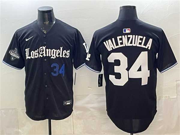 Mens Los Angeles Dodgers #34 Fernando Valenzuela Black 2025 World Series Champions Patch Gothic Edition Vapor Premier Limited Stitched Jersey Dzhi->los angeles dodgers->MLB Jersey