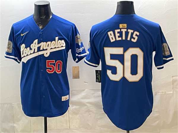 Mens Los Angeles Dodgers #50 Mookie Betts Royal 2026 Gold Collection 9x & B2B Champs Patch Stitched Jersey Dzhi->los angeles dodgers->MLB Jersey
