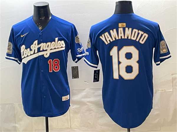 Mens Los Angeles Dodgers #18 Yoshinobu Yamamoto Royal 2026 Gold Collection 9x & B2B Champs Patch Stitched Jersey Dzhi->los angeles dodgers->MLB Jersey