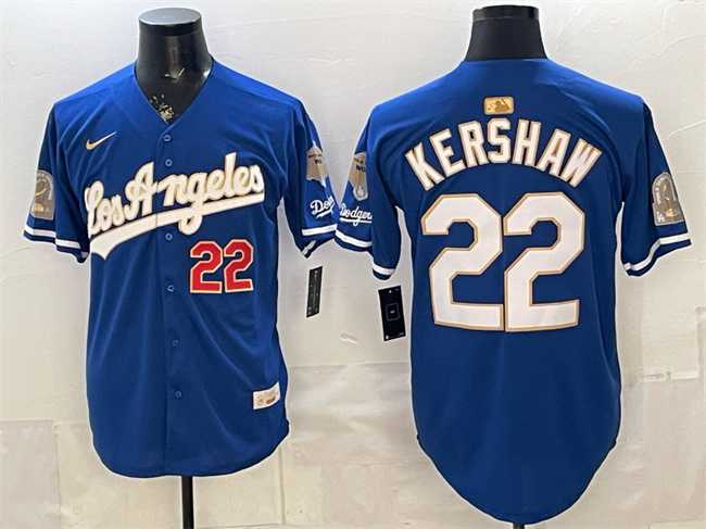 Mens Los Angeles Dodgers #22 Clayton Kershaw Royal 2026 Gold Collection 9x & B2B Champs Patch Stitched Jersey Dzhi->los angeles dodgers->MLB Jersey
