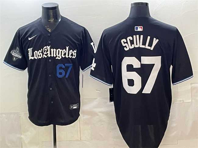 Mens Los Angeles Dodgers #67 Vin Scully Black 2025 World Series Champions Patch Gothic Edition Vapor Premier Limited Stitched Jersey Dzhi->los angeles dodgers->MLB Jersey