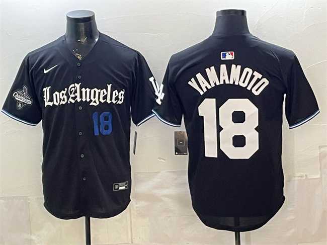 Mens Los Angeles Dodgers #18 Yoshinobu Yamamoto Black 2025 World Series Champions Patch Gothic Edition Vapor Premier Limited Stitched Jersey Dzhi->los angeles dodgers->MLB Jersey