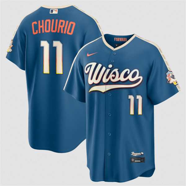Mens Milwaukee Brewers #11 Jackson Chourio Mineral Blue 2026 City Connect Stadium Stitched Stitched Jersey Dzhi->milwaukee brewers->MLB Jersey
