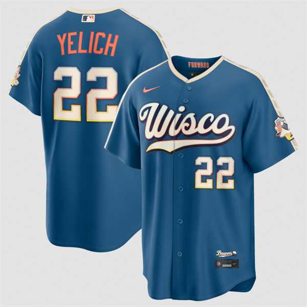 Mens Milwaukee Brewers #22 Christian Yelich Mineral Blue 2026 City Connect Stadium Stitched Stitched Jersey Dzhi->milwaukee brewers->MLB Jersey