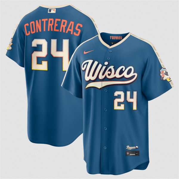 Mens Milwaukee Brewers #24 William Contreras Mineral Blue 2026 City Connect Stadium Stitched Stitched Jersey Dzhi->milwaukee brewers->MLB Jersey