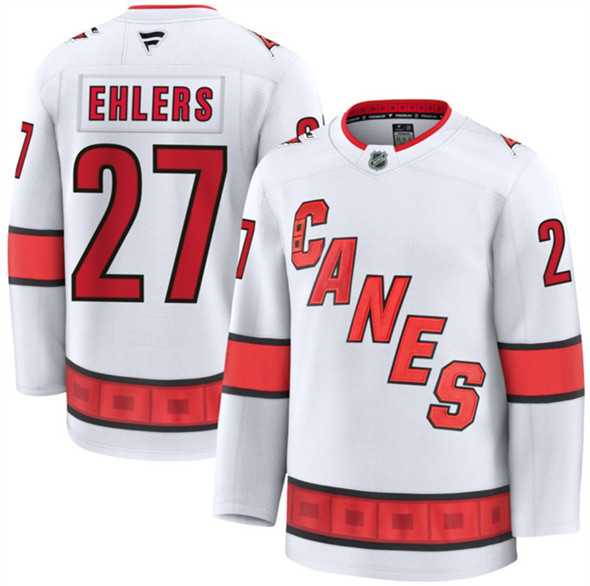 Men%27s Carolina Hurricanes #27 Nikolaj Ehlers White 2024-25 Away Stitched Hockey Jersey Dzhi->chicago blackhawks->NHL Jersey