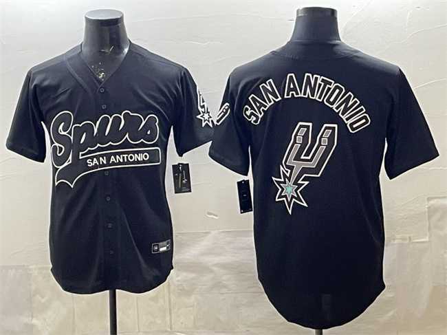 Mens San Antonio Spurs Team Big Logo Black Stitched Baseball Jersey->san antonio spurs->NBA Jersey