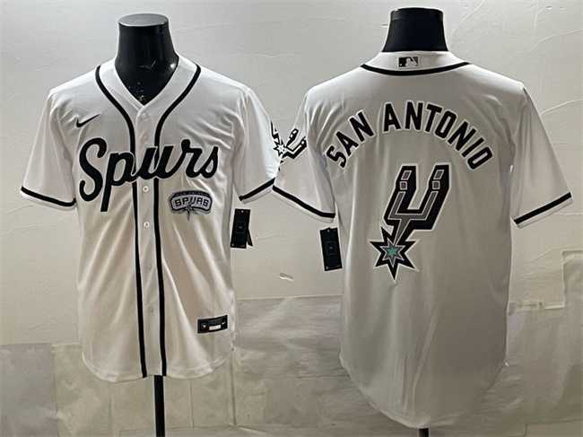 Mens San Antonio Spurs Team Big Logo White Stitched Baseball Jersey->san antonio spurs->NBA Jersey