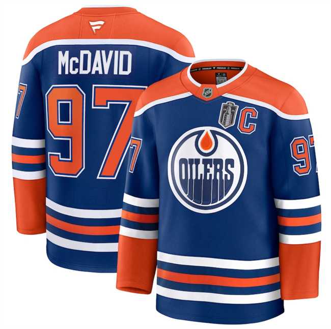 Men%27s Edmonton Oilers #97 Connor McDavid Royal 2025 Stanley Cup Final Patch And C Patch Stitched Hockey Jersey Dzhi->edmonton oilers->NHL Jersey