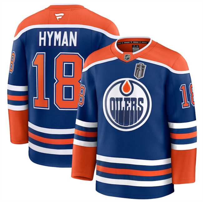 Men%27s Edmonton Oilers #18 Zach Hyman Royal 2025 Stanley Cup Final Patch Stitched Hockey Jersey Dzhi->chicago blackhawks->NHL Jersey
