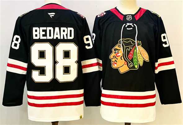 Mens Chicago Blackhawks #98 Connor Bedard Black Stitched Hockey Jersey->chicago blackhawks->NHL Jersey