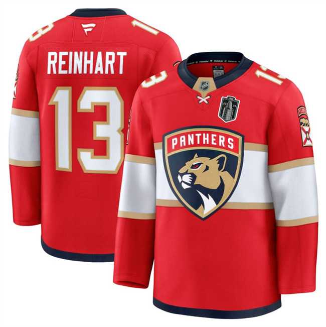 Mens Florida Panthers #13 Sam Reinhart Red 2025 Stanley Cup Final Patch Stitched Hockey Jersey Dzhi->florida panthers->NHL Jersey
