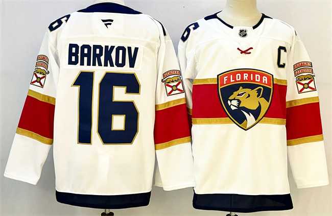 Mens Florida Panthers #16 Aleksander Barkov White 2024-25 Home With C Patch Stitched Hockey Jersey->florida panthers->NHL Jersey