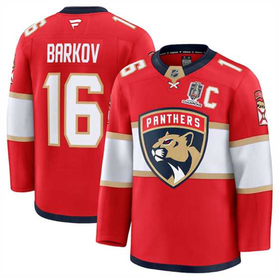 Mens Florida Panthers #16 Aleksander Barkov Red Home 2025 Stanley Cup Champions & C Patch Stitched Hockey Jersey Dzhi->florida panthers->NHL Jersey
