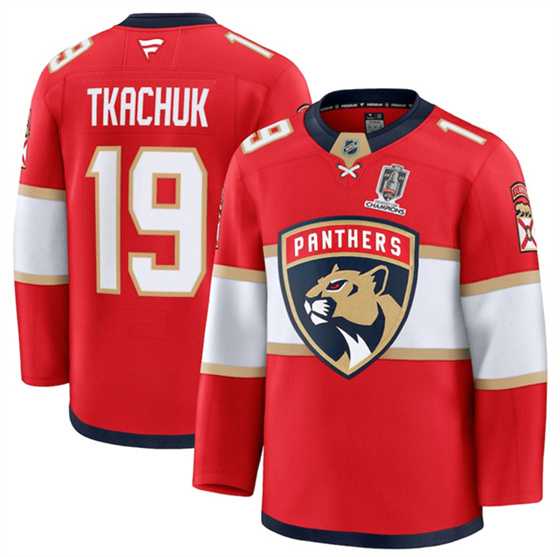 Mens Florida Panthers #19 Matthew Tkachuk Red Home 2025 Stanley Cup Champions Patch Stitched Hockey Jersey Dzhi->florida panthers->NHL Jersey