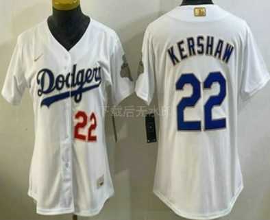 Womens Los Angeles Dodgers #22 Clayton Kershaw White 2026 Gold Collection Stadium Jersey->mlb womens jerseys->MLB Jersey
