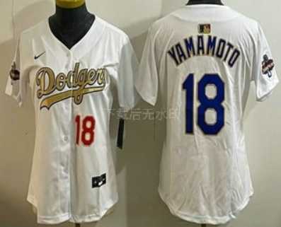 Womens Los Angeles Dodgers #18 Yoshinobu Yamamoto White Gold Champions Limited Jersey->mlb womens jerseys->MLB Jersey
