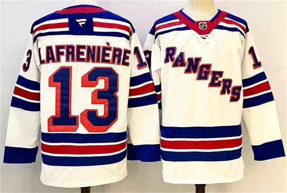 Mens New York Rangers #13 Alexis Lafreniere White 2024-25 Away Stitched Hockey Jersey->new york rangers->NHL Jersey