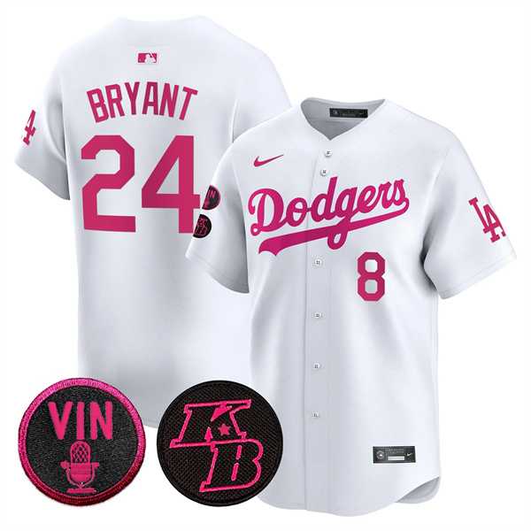 Mens Los Angeles Dodgers Front #8 Back #24 Kobe Bryant White 2026 Mothers Day Vapor Premier Limited Stitched Jersey Dzhi->los angeles dodgers->MLB Jersey