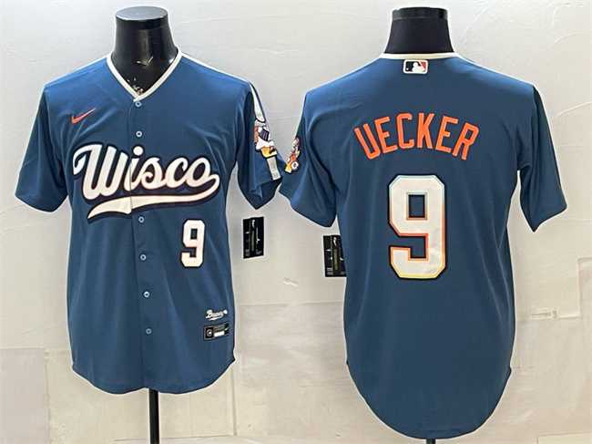 Mens Milwaukee Brewers #9 Bob Uecker Mineral Blue 2026 City Connect Stadium Stitched Jersey Dzhi->milwaukee brewers->MLB Jersey