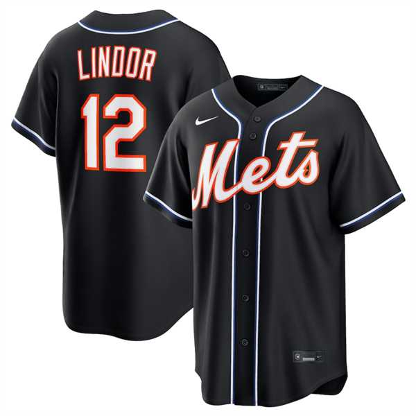 Mens New York Mets #12 Francisco Lindor 2026 Black Out Stitched Jersey Dzhi->new york mets->MLB Jersey
