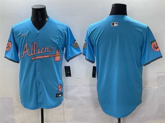 Men%27s Atlanta Braves Blank Blue 2024 Atliens & Peach With Outkast Patch Vapor Limited Stitched Jersey->atlanta braves->MLB Jersey