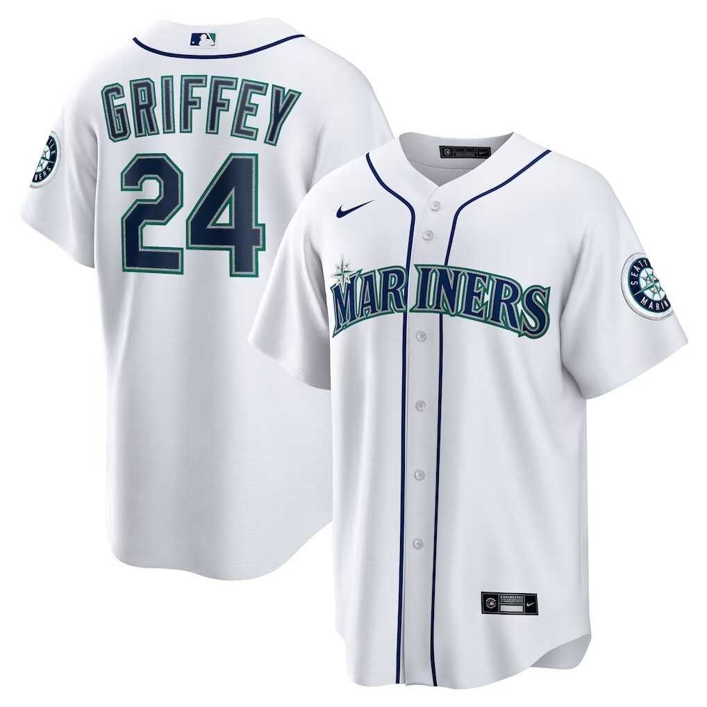 Men%27s Seattle Mariners #24 Ken Griffey Jr. White Cool Base Jersey Dzhi->seattle mariners->MLB Jersey