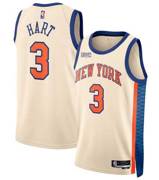 Mens New Yok Knicks #3 Josh Hart Cream 2025-26 City Edition Swingman Stitched Jersey Dzhi->new york knicks->NBA Jersey