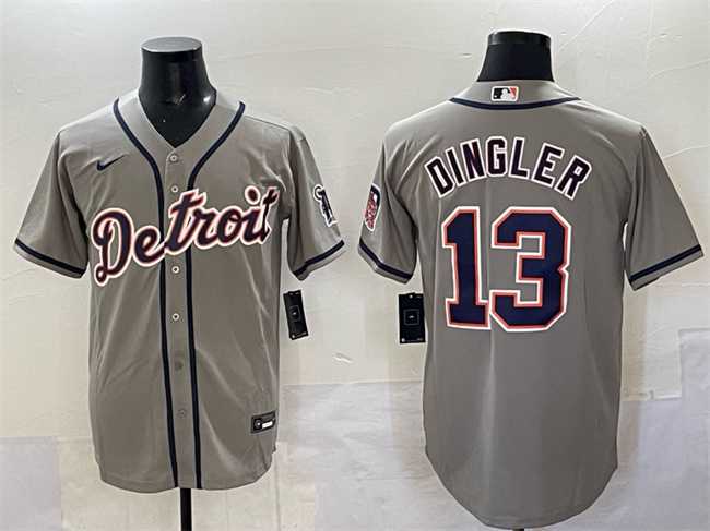 Men%27s Detroit Tigers #13 Dillon Dingler Gray Cool Base Stitched Jersey->cincinnati reds->MLB Jersey