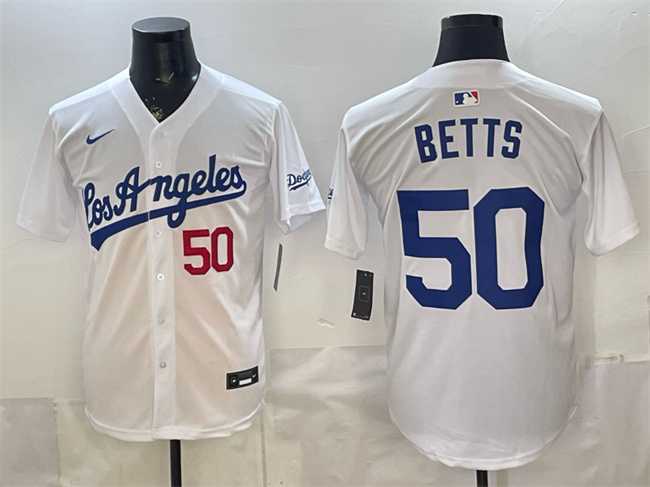 Mens Los Angeles Dodgers #50 Mookie Betts White Alternate Stadium Stitched Jersey->los angeles dodgers->MLB Jersey