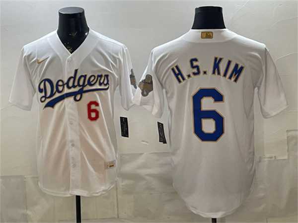 Mens Los Angeles Dodgers #6 H.S.Kim White 2026 Gold Collection Stadium Stitched Jersey->los angeles dodgers->MLB Jersey
