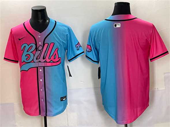Men%27s Buffalo Bills Blank Pink Blue Limited Stitched Baseball Jersey->cleveland browns->NFL Jersey