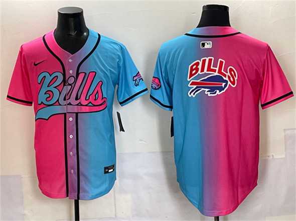 Men%27s Buffalo Bills Team Big Logo Pink Blue Limited Stitched Baseball Jersey->cleveland browns->NFL Jersey