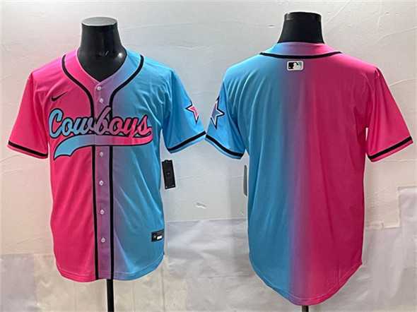 Men%27s Dallas Cowboys Blank Pink Blue Limited Stitched Baseball Jersey->cleveland browns->NFL Jersey