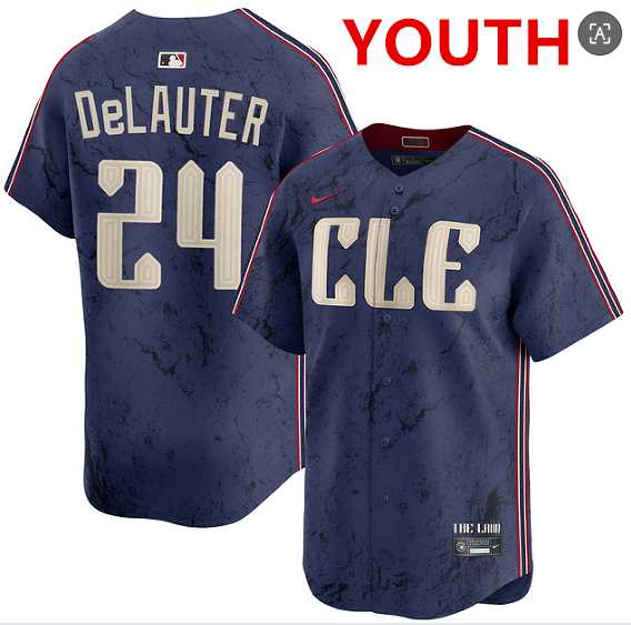 Youth cleveland guardians #24 chase delauter navy 2024 city connect limited stitched jersey Dzhi->mlb youth jerseys->MLB Jersey
