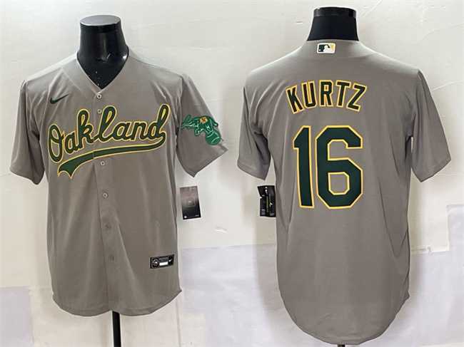 Mens Oakland Athletics #16 Nick Kurtz Grey Cool Base Stitched Jersey->oakland athletics->MLB Jersey